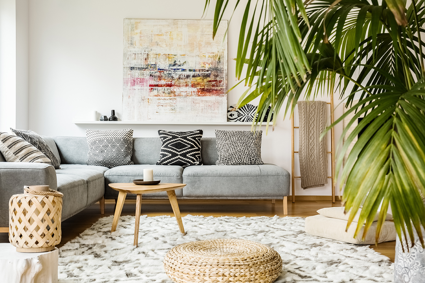 Large livingroom with plants and decorations