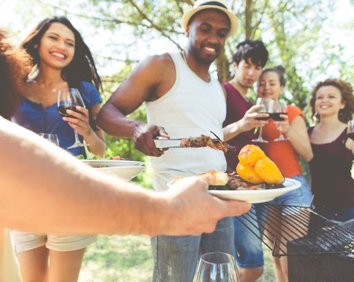 Group of friends making barbecue in the nature